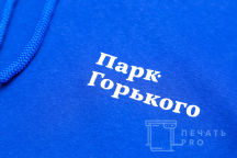 Синие толстовки с текстом «Парк Горького»